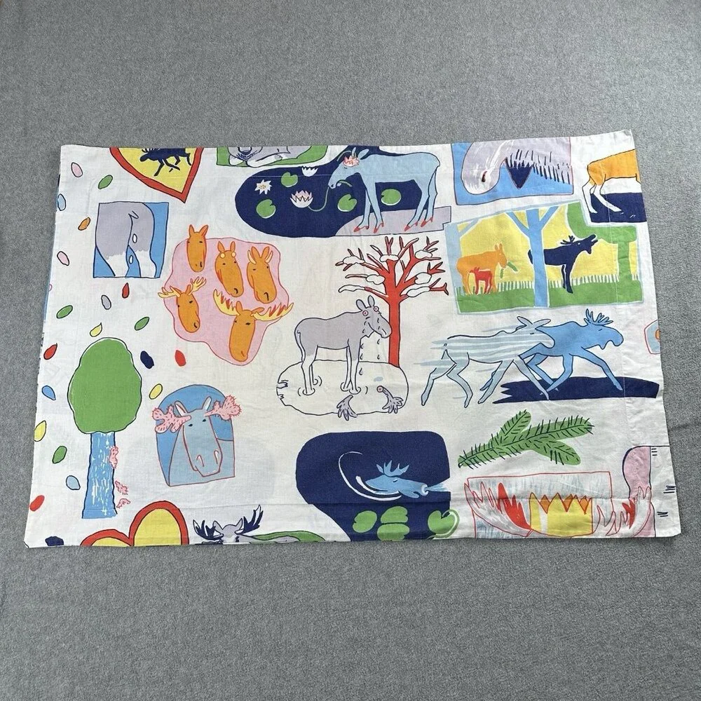 Vintage IKEA Kids Pillowcase TASSA SKOG Animal Forest Print Cotton